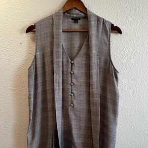 Ann Taylor Black and White Houndstooth Check Buttoned Blouse